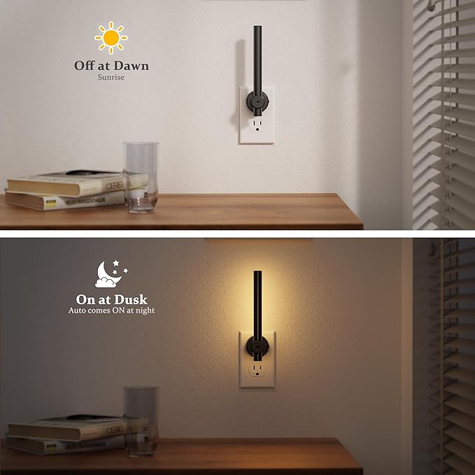 JandCase Night Light, Night Lights Plug into Wall with Dusk to Dawn Sensor, 330° Rotatable Plug, 0-100LM Dimmable Light Bar for Vanity Bedroom Bathroom, 1 Pack