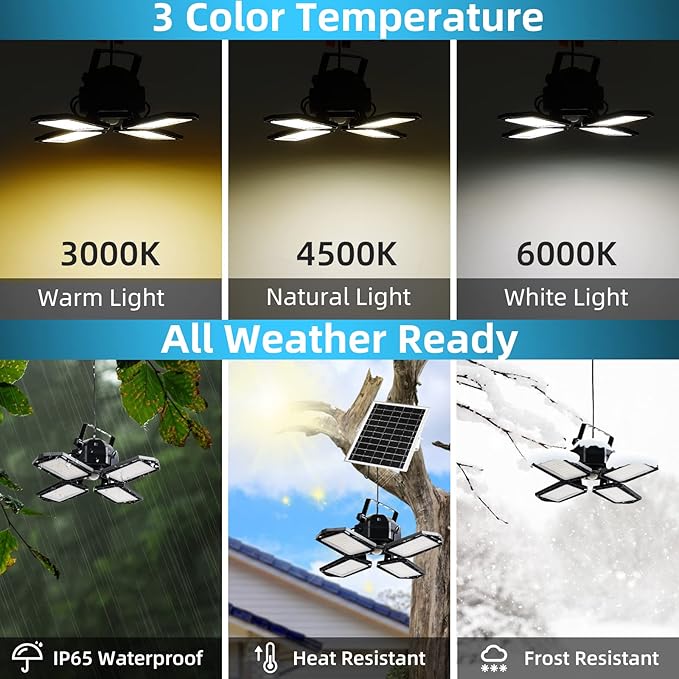 NIORSUN Solar Outdoor Lights Solar Lights Indoor Motion Sensor Pendant Light 3 Colors 4-Leaf 4 Modes with Remote, 2x16.4ft Wire Waterproof Security Lamp for Garage Shed Home Barn Shop Gazebo(2 Pack)