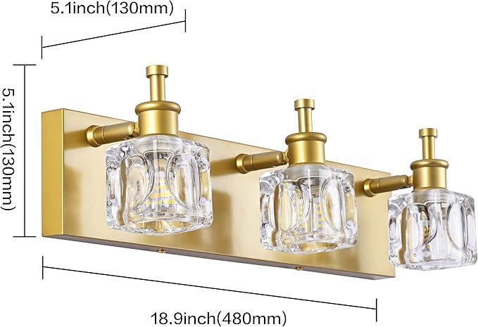PRESDE Bathroom Vanity Lights Modern Crystal Gold 3 Light Bathroom Lights Fixtures Over Mirror Vanity Light for Bathroom