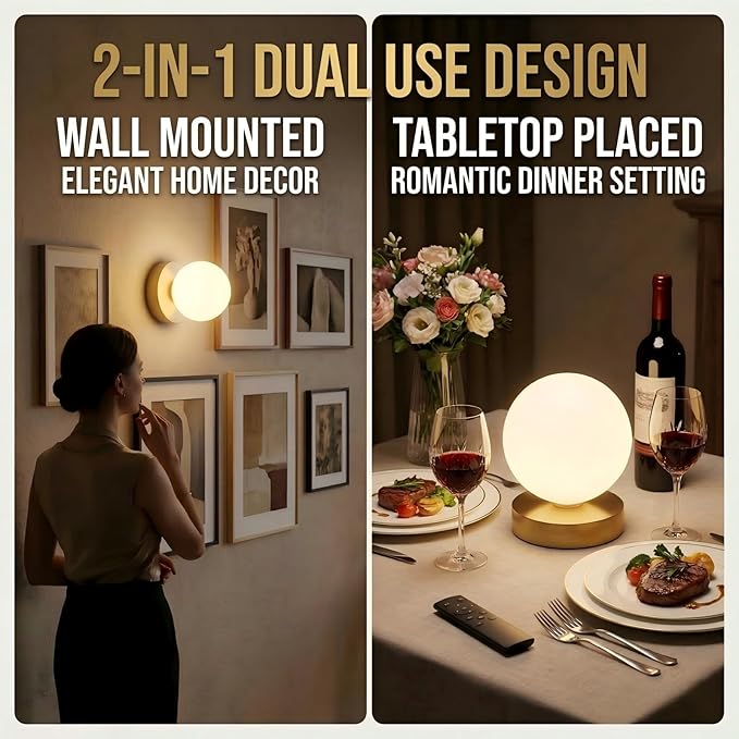 Battery Operated Wall Sconce, Dimmable Wireless Gold Wall Lamp with 5200mAh Rechargeable Battery, Portables Cordless Wall Light Fixtures for Painting Living Room Bedroom Bathroom Hallway Decor