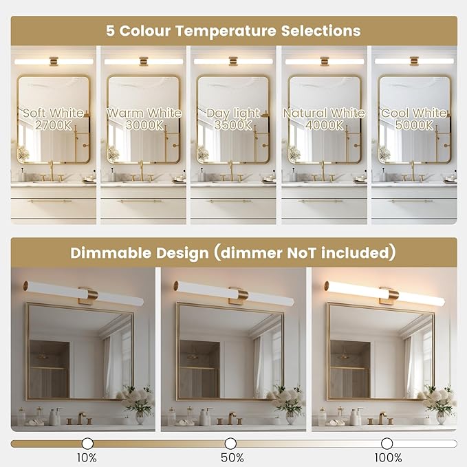 Modern Wall Sconce 38.2 Inch Gold Bathroom Sconces Led Wall Lights with Acrylic Shade Hardwired Long Vanity Lighting Fixtures Over Mirror for Bedroom Living Room Hallway