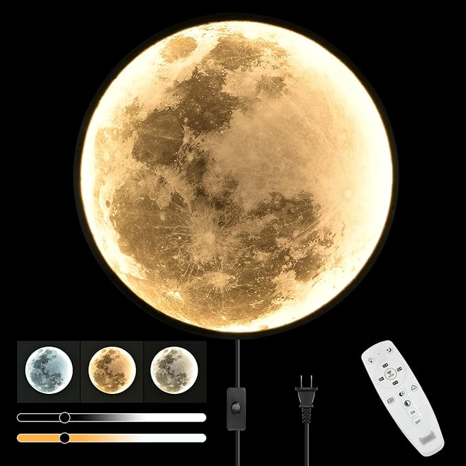 QIYIMEILUX 31.5 inch Large Moon Wall Sconce Plug in Dimmable Modern LED Wall Light with Remote Control 41W Black Wall Lamp Indoor Wall Mounted Lighting Ceiling Light for Living Room Bedroom