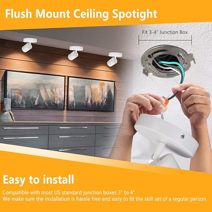 VANoopee Flush Mount LED Ceiling Spotlight Dimmable Adjustable Spotlight Directional Spot Lights Indoor Bright Can Accent Fixture for Living Room - CRI90 Flicker Free 10W 800lm 3000K White 2 Pack