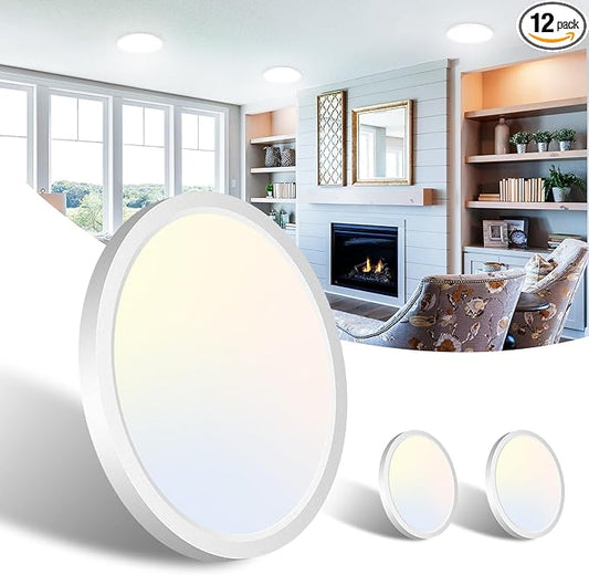 Libit 3-Pack 7" LED Ceiling Light Flush Mounts - 15W 1500LM, 3000K/4000K/6500K Color Options, Thin Flat LED Lights for Bathroom, Hallway & Closet