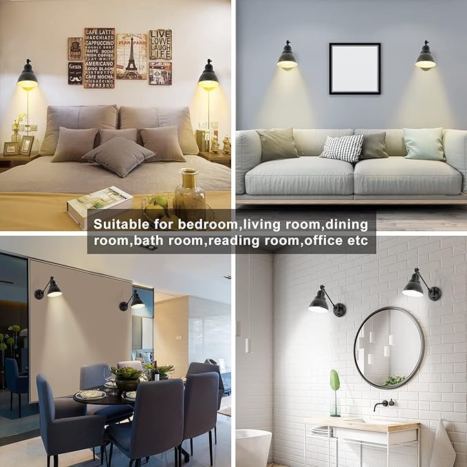 GOODATE 1 Pack Plug in Wall Sconce with Remote Control, Stepless Dimming & Stepless Colors 2700K-6500K, Plug in Wall Light, Swing Arm Wall Lamp with Night Light & Timer, LED Bulb Included