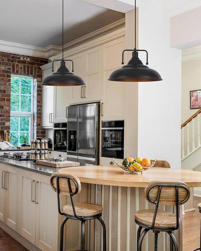 Black Pendant Light 15.7 Inch 1-Light,Large Pendant Lights for Kitchen Island,Industrial Farmhouse Pendant Light for Dinning Room Hallway Barn