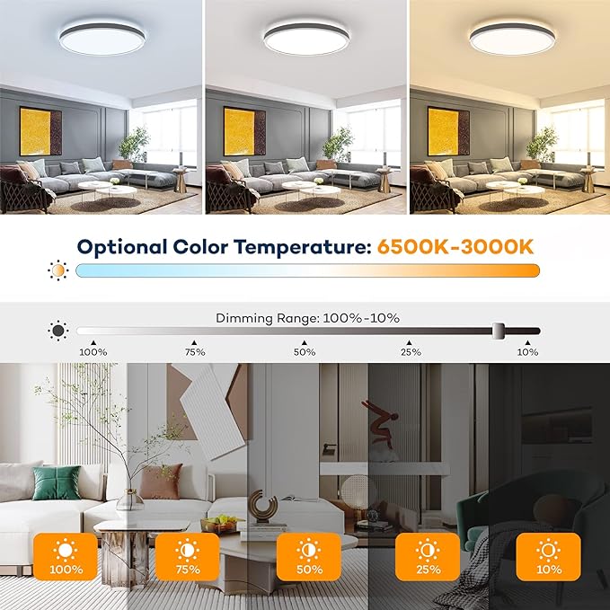 BLNAN Dimmable LED Flush Mount Ceiling Light Fixture with Remote Control, 12Inch 24W 3000K-6500K Light Color Adjustable, Modern Ultra Thin Wired Lamp for Bedroom Kitchen, White, 2 Pack