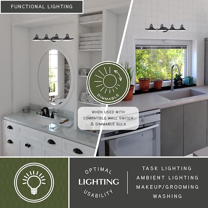 VAXCEL Akron 4-Light 38 inch Wide Oil Rubbed Bronze and Matte White Farmhouse Bathroom Vanity Lighting Fixture, Metal Shade, Dimmable, LED Compatible, Over The Mirror Mounted Steel Wall Sconce