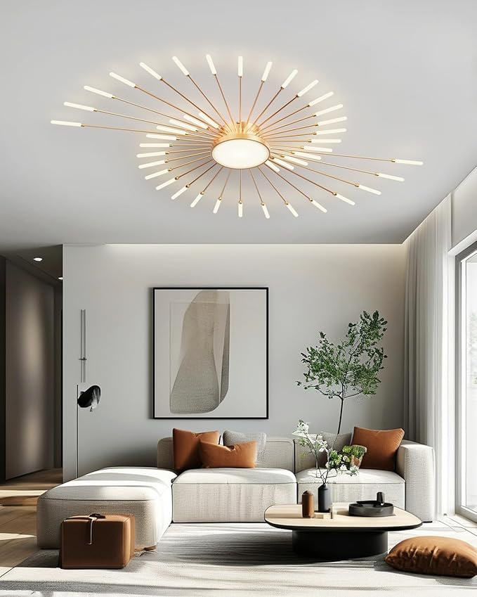 Ceiling Light Modern LED Ceiling Lamps,Flower Shape Ceiling Lights,Flush Mount Chandelier,Metal Acrylic Ceiling Lamps,Living Room Light Fixtures Ceiling for Bedroom,Dining Room(Gold,42+1 Heads)