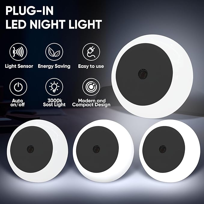 LED Night Light, Night Lights Plug into Wall, Auto Dusk to Dawn Sensor Night Lamp Led Night Light for Bedroom, Bathroom, Hallway Stairs (Cool White, 4 Pack)