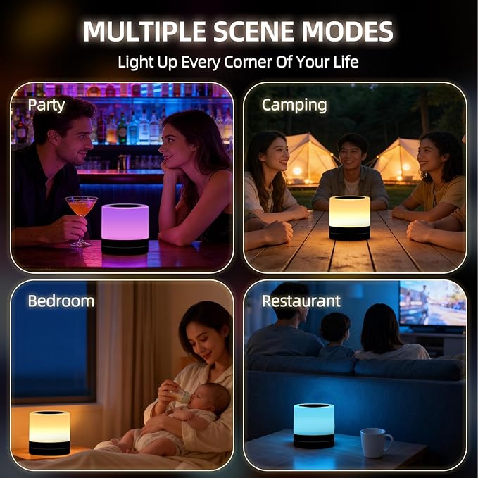 Portable Night Light for Kids, USB Rechargeable Small Desk Lamp,13 RGB Colors & 4 Brightness & 1 Remote, Touch Bedside Table Lamp for Nursery Bedroom Living Room Home (Black)