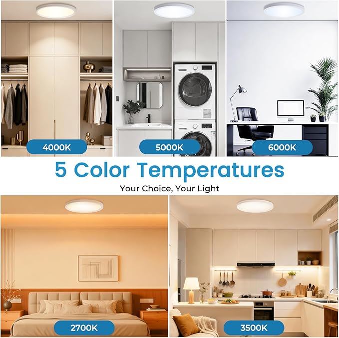 6Pack 12 Inch Slim Dimmable LED Flush Mount Ceiling Light Fixture, 24W=2640LM & 5CCT Selectable (2700K-6500K), Low Profile House Upgrade Led Light for Hallway, Porch & Closets, White