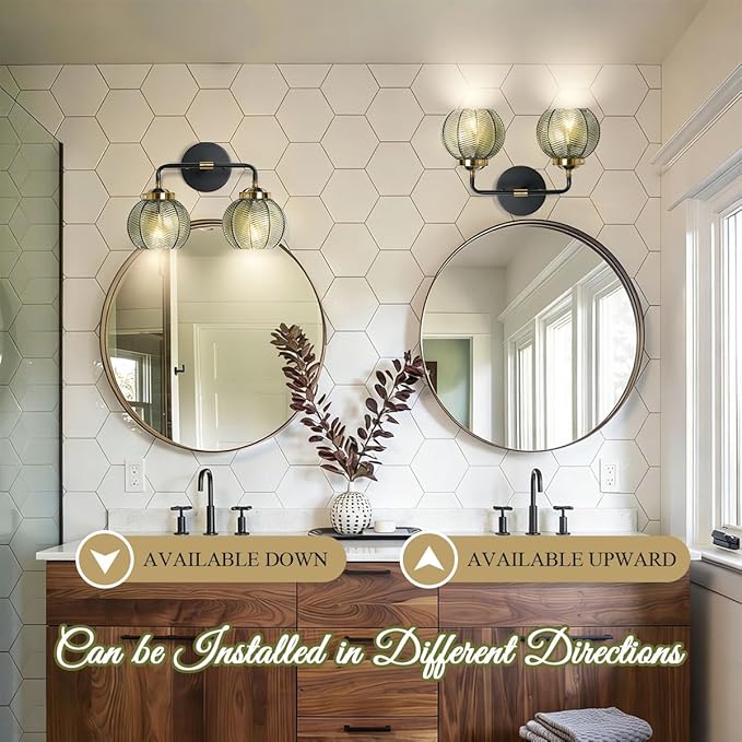 2 Light Bathroom Vanity Light Black and Gold Vanity Lights Vintage Bathroom Lights Fixtures Modern Wall Lamps Farmhouse Dining Room Wall Sconce Art Deco Above Mirror Lighting Fixture
