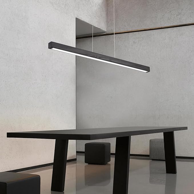 YISDESIGN 71" Black Linear Pendant Light Wooden Led Linear Pendant Light Fixtures Ceiling Hanging Dimmable Pendant Lights for Dining Room Kitchen Island Pool Table Lights Black Wood Finish