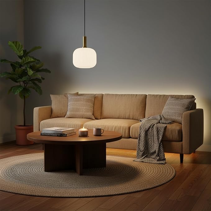 Plug in Pendant Light with Cord, 9.8" Milk Glass Hanging Light Fixture, White Ribbed Globe Swag Lamp with On/Off Switch, Mid-Century Modern Hanging Lamp for Bedroom, Kitchen, Dining Room