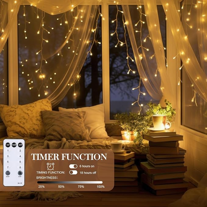 Aurelema 900 LED 30 x 9.5 Ft Christmas Curtain Lights 8 Modes Outdoor Fairy Lights with Remote Plug in Hanging String Fairy Light Waterproof for Bedroom Wall Window Backdrop Wedding Christmas Decor