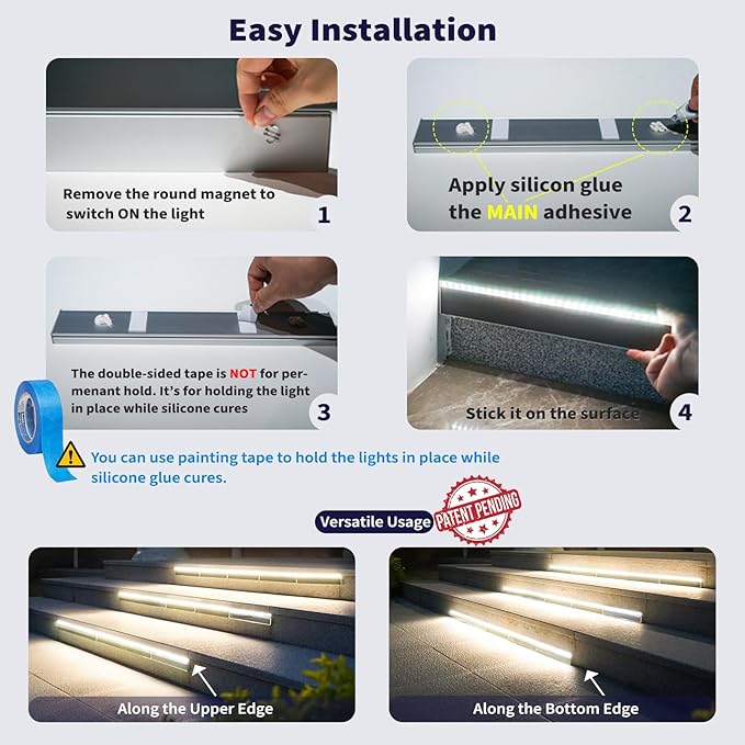 SHONELIGHTING Solar Step Lights for Outside, 33 Focused-Beam High-Brightness LEDs, Waterproof Aluminum Outdoor Stair Light for Risers, Curbsides, Poolsides, Planter Edges (Warm White, 12Pack)