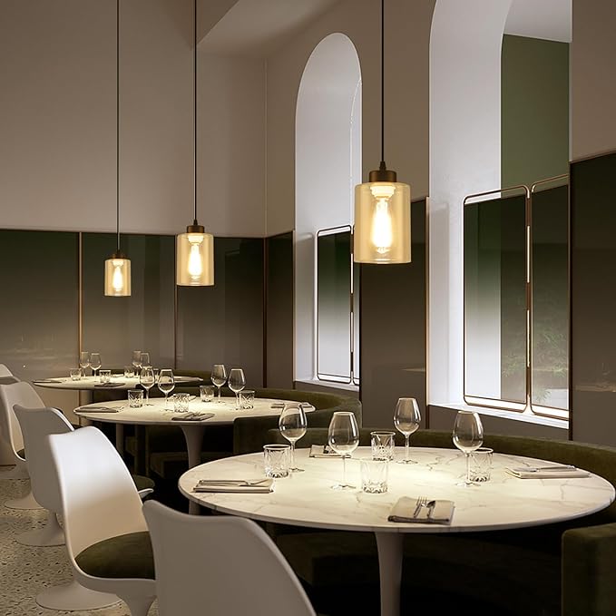 Modern Black Farmhouse Pendant Light with Glass Shade,Industrial Pendant Lighting, Adjustable Hanging Light Fixtures, Farmhouse Pendant Lighting