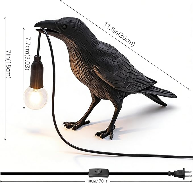 Gothic Crow Raven Table Lamp Animal Desk Light Decor | Lifelike Bird Raven Crow Lamp Gothic Animal Light for Bedroom Bedside Home Decor | Calcifer Goth Xenomorph Lamp for Gothic Style Lovers