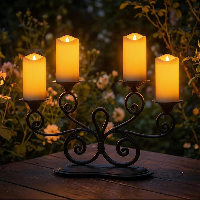 Livinlarge 4 Pack Outdoor Solar Powered Candles, 3"x6" Rechargeable Dusk to Dawn Lighting, Flameless Flickering Pillar LED Votive Candle, IP65 Waterproof for Patio Yard Deck Window Table Decor