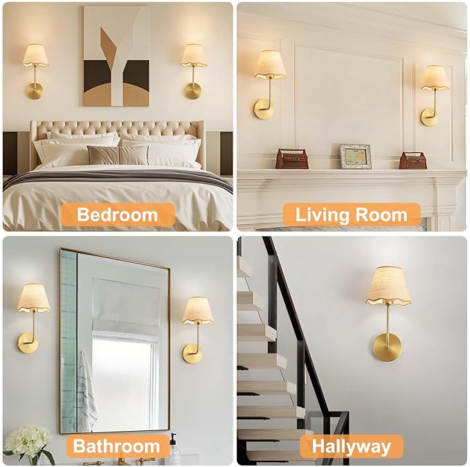 ADISUN Battery Operated Wall Sconce Set of 2, Gold Wall Lamps for Living Room, Rechargeable Bulbs, RGB. Rattan Shade Wireless Wall Lights for Bedroom Living Room Hallway Kitchen(Bulbs Included)