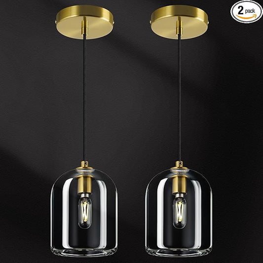 Modern Gold Pendant Lights Kitchen Island Ceiling Chandelier Indoor Crystal Hanging Light Fixtures for Dining Room Kitchen Living Room Bedroom（2Pack）