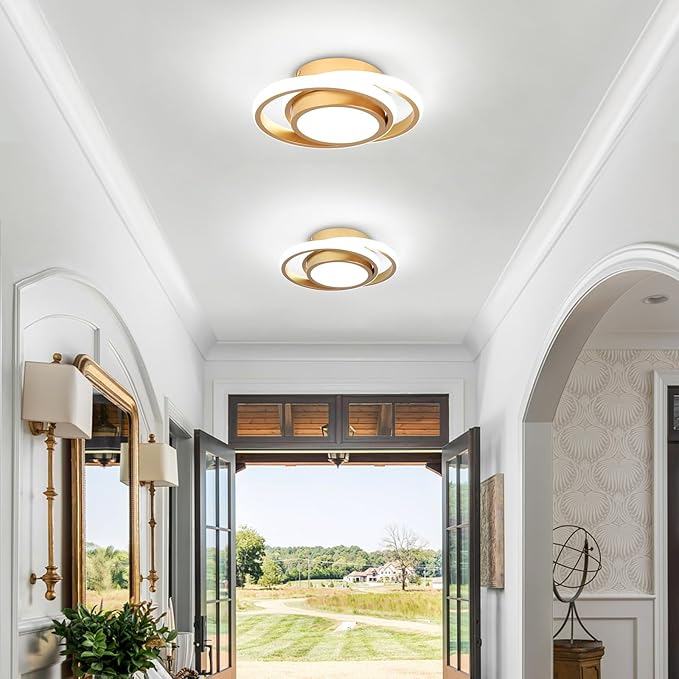CANEOE 2 Packs Small Modern LED Ceiling Light,2 Rings Creative Design Ceiling Lamp Indoor Hallway Lighting Fixtures for Hallway Living Room Bedroom Kitchen Office (Gold)