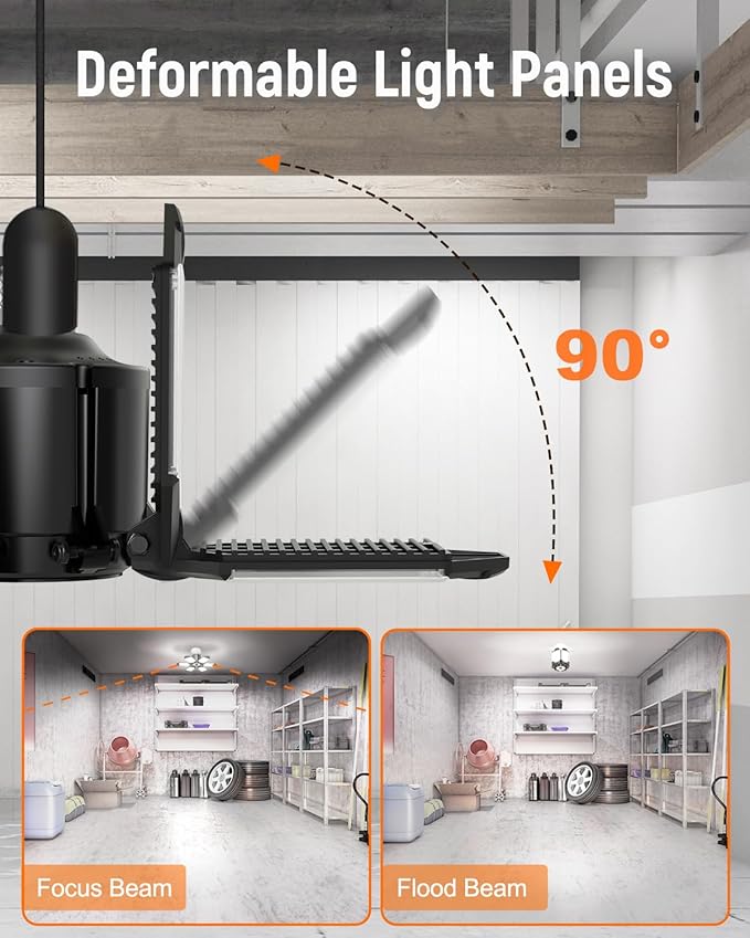 Adiding LED Garage Light w/ 6 Deformable Panels Basement Lighting, 6 Pack, Screw into E26 E27 Bulb Socket, Super Bright 6000 High Lumen, 6500K, Shop, Shed, Gym, Attic, Utility, Bay