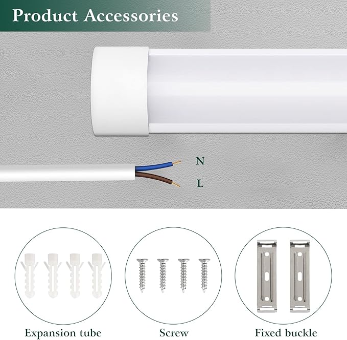 2 Packs 4FT LED Batten Light, Ultra-Thin Slim Ceiling Surface Mounted Light, 40W, 4000K, IP20, LED Ceiling Lamp for Garage, Shop, Hallway, Office, Market