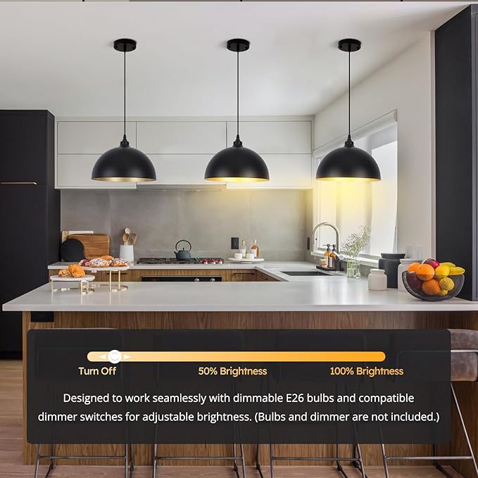 3 Set Black Pendant Light Fixtures for Dining Room 11.8" Farmhouse Pendent Lights Industrial Modern Chandelier Ceiling Hanging Light Fixture for Kitchen Living Room Foyer Entryway Kitchen Island