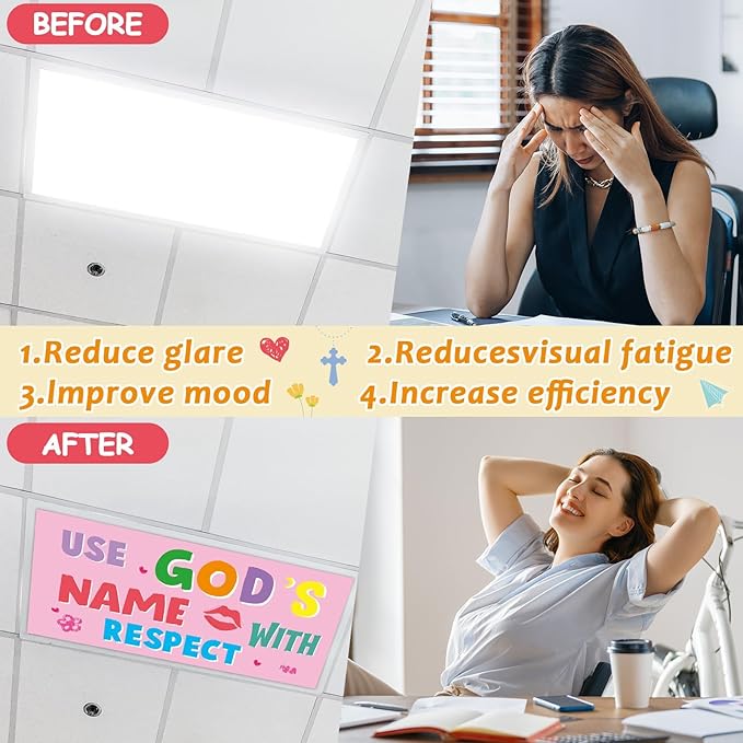 8 Pcs Fluorescent Light Covers with 80 Magnets Decorative for Classroom Ceiling Lights 4 x 2 Feet Magnetic Light Cover Filter Easy Install for Office Hospitals Drop Home Ceiling Supplies (Bible)