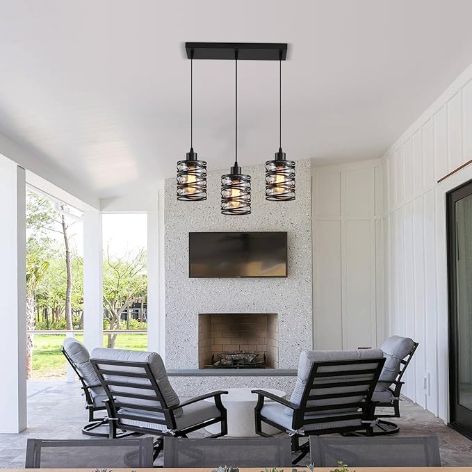 3 Light Pendant Lights Kitchen Island Black Pendant Light Fixtures Spiral Iron Kitchen Island Lighting with Clear Glass Shade Adjustable Hanging Light Fixtures
