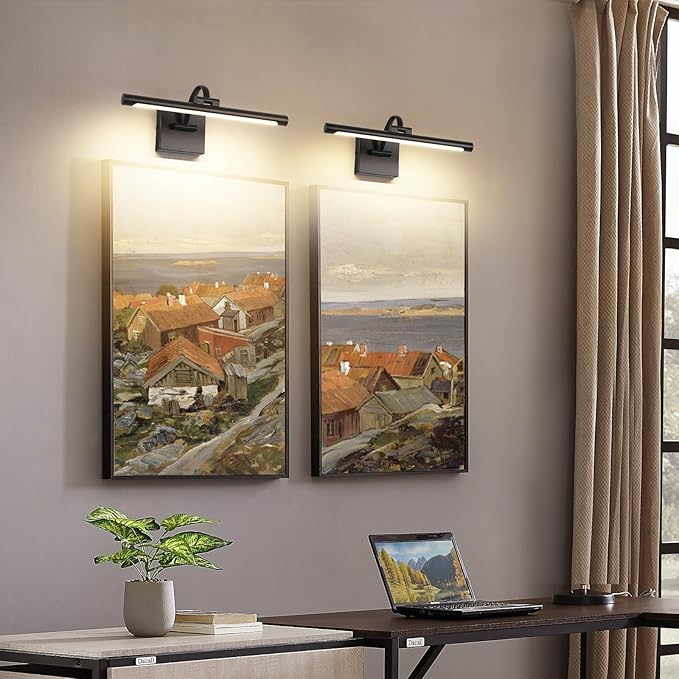 DESOOP Black Picture Lights for Wall Dimmable Art Lights for Paintings Hard-Wired LED Painting Light Gallery Light for Portrait, Artwork, Frame 15.75 Inch 7W Warm White
