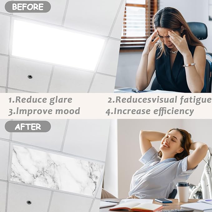 8 Pcs Fluorescent Light Covers with 80 Magnets Decorative for Classroom Ceiling Lights 4 x 2 Feet Magnetic Light Cover Filter Easy Install for Office Hospitals Drop Home Ceiling Supplies (Marble)