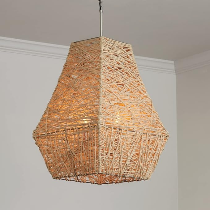 Capital Lighting 335241NY Finley Hand-Woven Natural Jute Pendant, 4-Light 240 Total Watts, 27" H x 19" W, Natural Jute/Grey