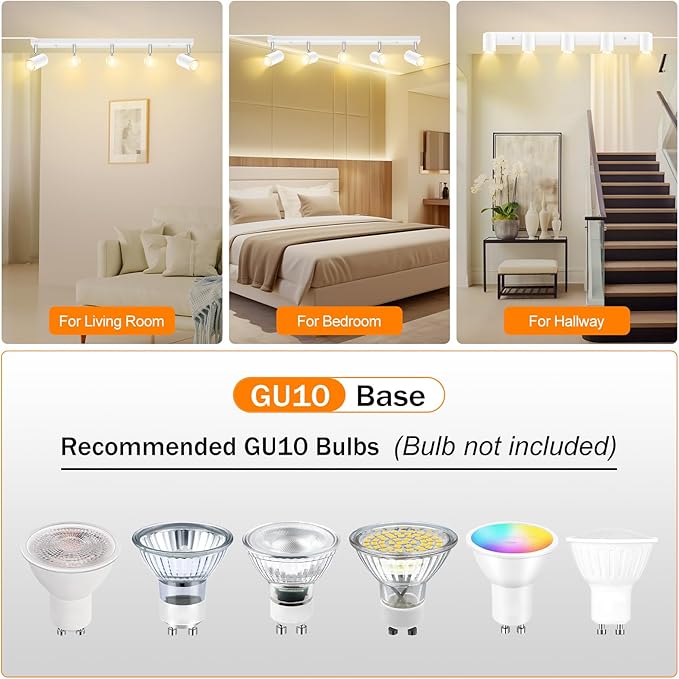 AUQUEE 5 Light Track Lighting Kit,White 5 Way Modern Plug in Ceiling Spotlight,Industrial LED Wall Light for Kitchen Cabinet Gallery Bar Hallway Living Room,Rocker Switch,15 Foot Cord(No Bulb)