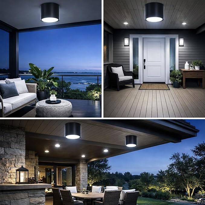 MEGHALI 2pack Modern Spotlight LED 18W Round Waterproof Downlight Outdoor Ceiling Light Black Spotlights for Balcony Terrace 6000K
