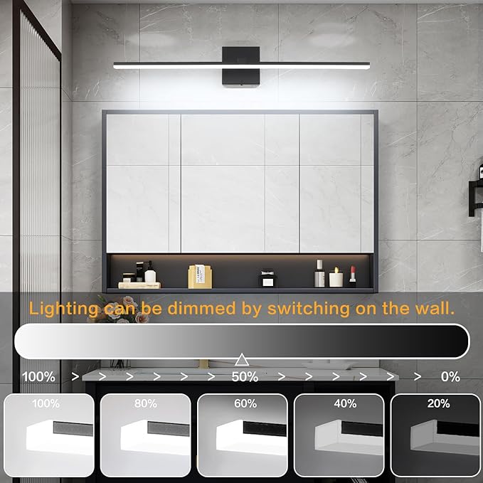 ZUZITO Black Bathroom Light Fixtures Modern Vanity Lights for Bathroom 24in LED Bath Lights Bar 5CCT Dimmable
