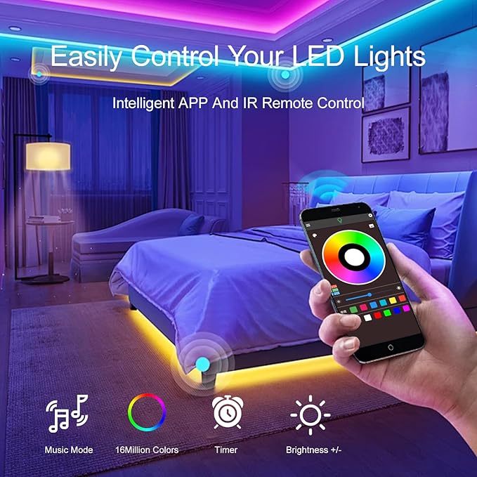 HBOWMDJIA 150 FT LED Strip Lights for Bedroom (2 Rolls 75 FT) with Remote and Application Controlled Smart LED Lights, Music Synchronized RGB Color Changing Light, Suitable for Room Party Decoration