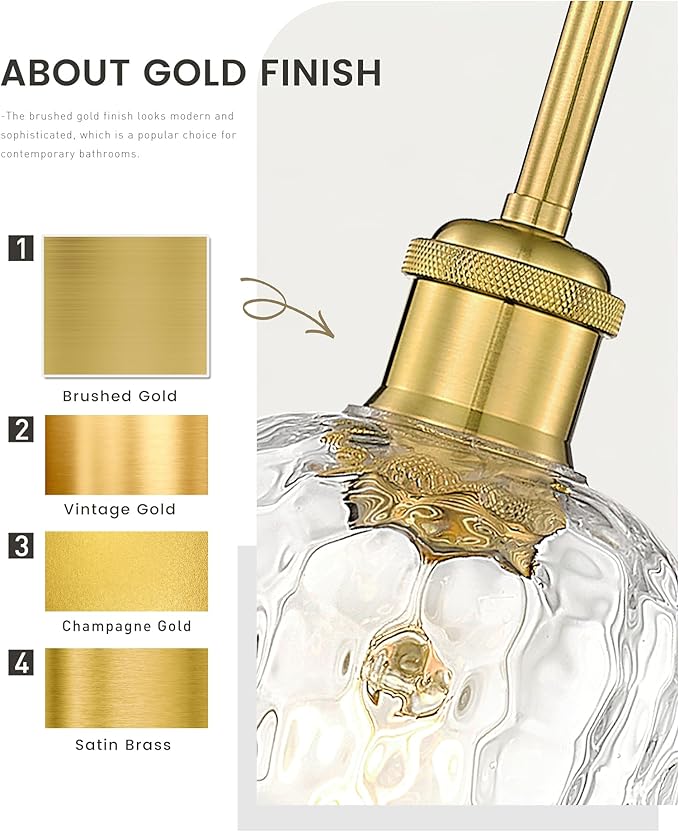 zeyu Modern 1 Light Hanging Lamp, Hanging Lighting Fixture Set of 2, Gold Pendant Light with Clear Hammered Glass, Brushed Gold Finish, ZJF63MIL-2PK BG