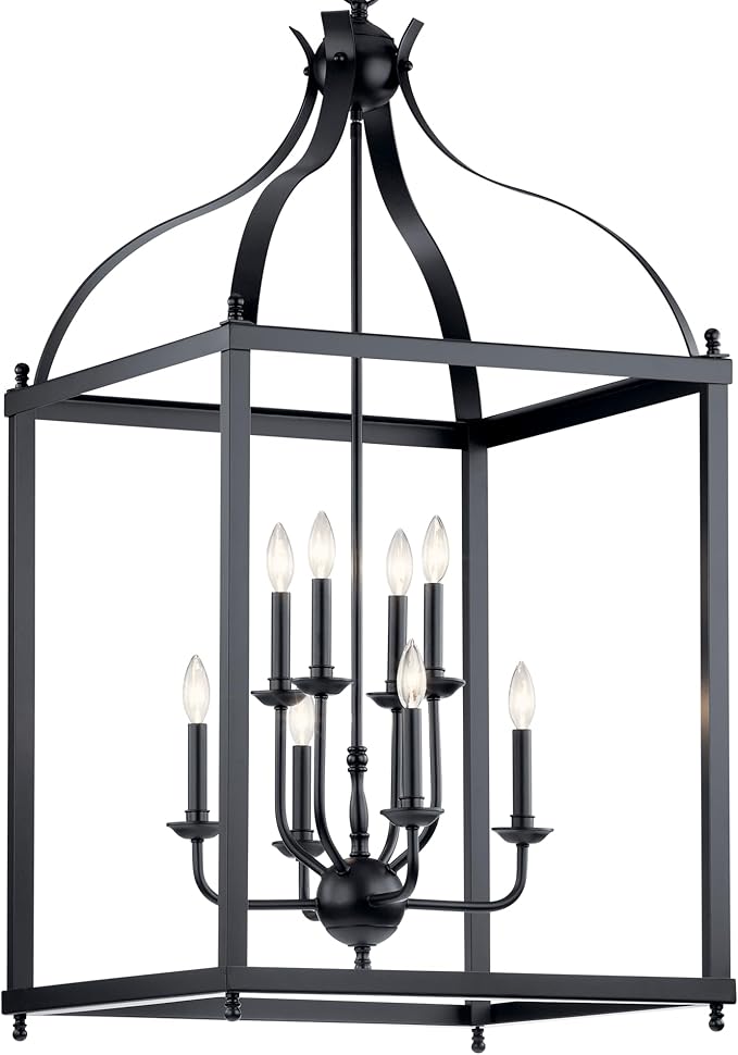 Kichler Larkin 47.75" Foyer Pendant Light in Black, 8-Light Oversized Pendant, (47.75" H x 24" W), 42591BK