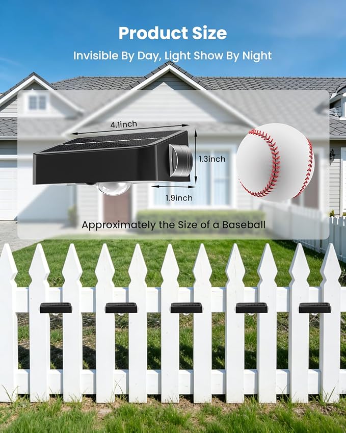 Waterproof Solar Fence Lights Outdoor 8 Pack 12 RGB Color Changing Mode Decorative LED 3-Sided Solar Powered Landscape Wall Lighting, Decor for Outside Patio Step Backyard Deck Railing Pool