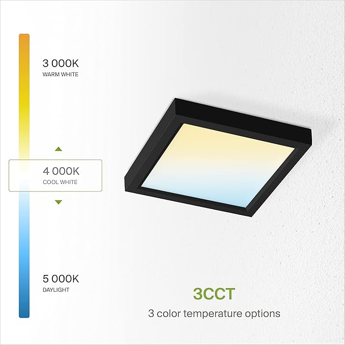 ASD LED 5" Square Flush Mount Light | 10W 740LM 3000-5000K 120V | 3CCT, Dimmable, Ultra Slim, ETL Listed | Thin Surface Lamp, Bedroom Ceiling Lighting | Black, 12 Pack