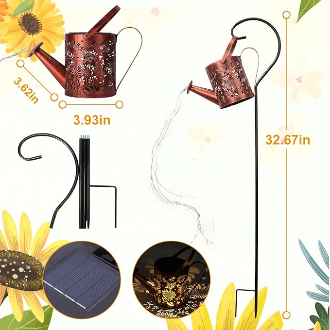 ZKLiLi Sunflowers Solar Lights Outdoor Garden Sunflower Gifts, Gardening Gifts, Solar Watering Can Lantern for Garden, Patio, Yard, Pathway Lantern Plant Decoration