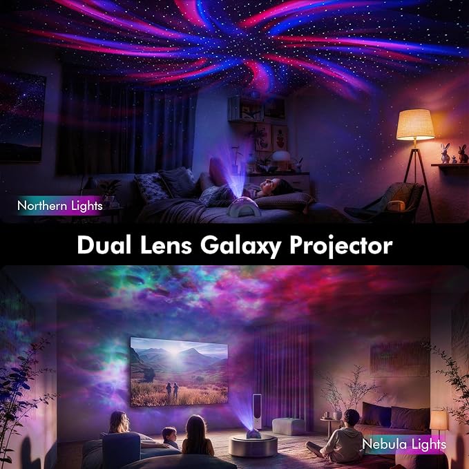 Rossetta Dual Lens Galaxy Projector, Star Projector for Bedroom with White Noise & Bluetooth Speaker, Remote, Timer, Aurora & Nebula Night Light for Easter, Party, Yoga, Gifts for Kids Adult Teen