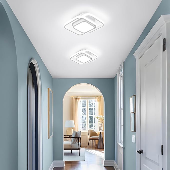 2 Packs Small Ceiling Light Modern LED Acrylic Square Ceiling Lamp Cool White 6000K Hallway Lighting Fixtures for Bedroom Kitchen Living Room Study Hallway Small Asile Lamp Corridor Lights (White)