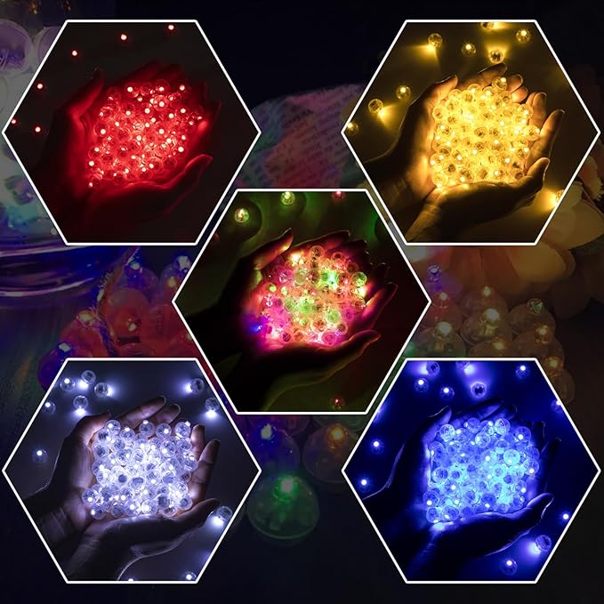 200pcs Balloon Lights Cool White & Rainbow Mini LED Lights Round Long Standby Time Ball Lamps for Easter Birthday Party Christmas Halloween Decoration