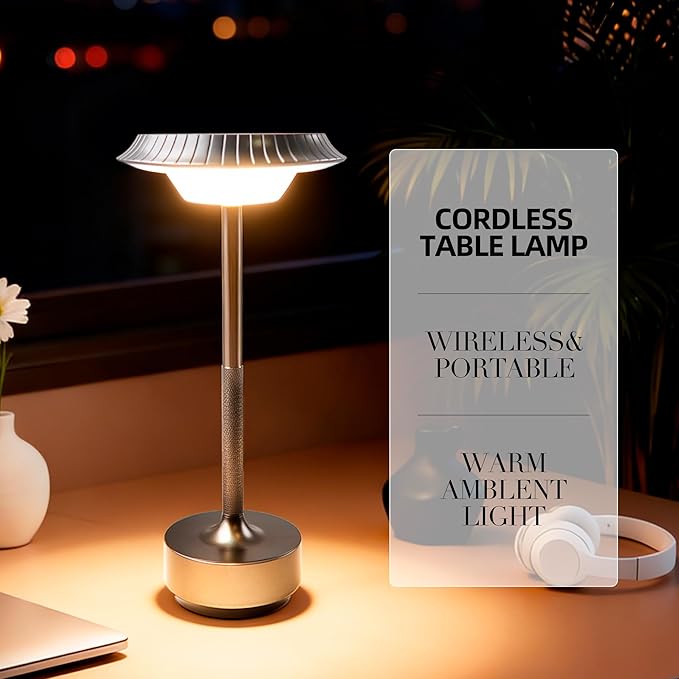 Goodoo Outdoor Table Lamps Touch Control LED Wireless Lamp Night Light Portable Table Light 1800mAh Battery for Patio Restaurant Camping Coffee Shop(Grey)