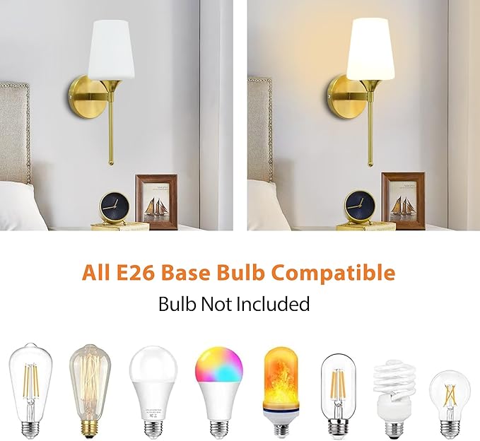 New Bathroom Vanity Light Fixtures 3 Lights Brushed Brass Glass Shade Modern Wall Bar Sconce Over Mirror (Brushed Brass, 1T)
