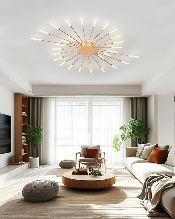 Ceiling Light Modern LED Ceiling Lamps,Flower Shape Ceiling Lights,Flush Mount Chandelier,Metal Acrylic Ceiling Lamps,Living Room Light Fixtures Ceiling for Bedroom(Gold,28 Heads)